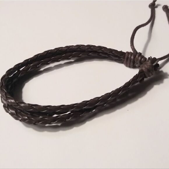 Men's leather bracelet braided layered black New d5 - Picture 1 of 1